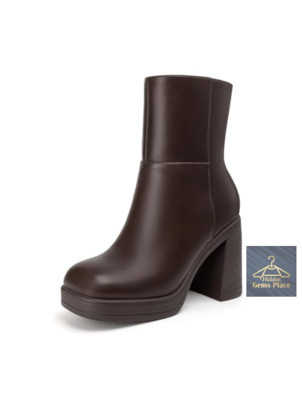 Women's High Chunky Heel Platform Ankle Boots Square Toe Side Zipper